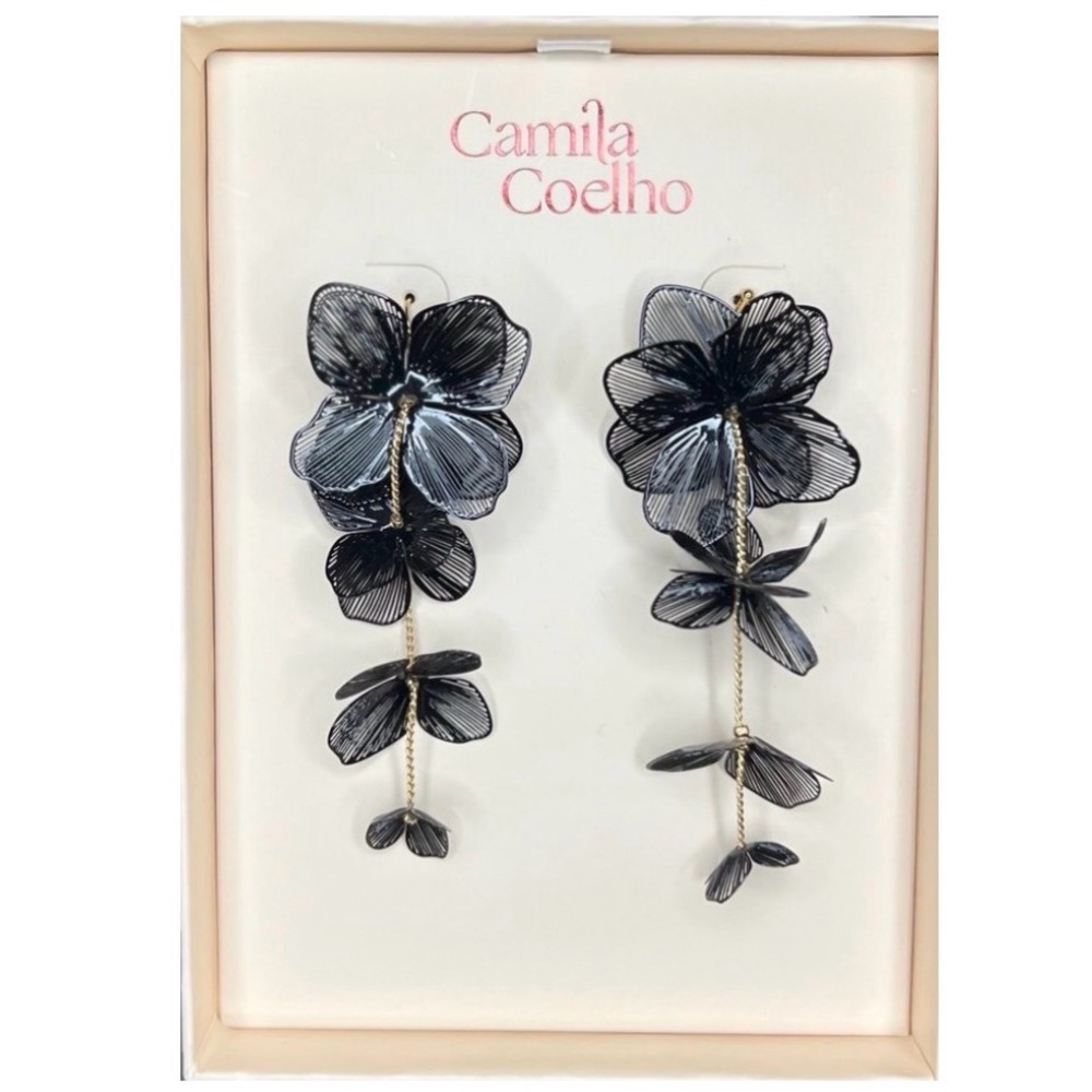 NWT ⚜️🖤⚜️ Camila Coelho Gorgeous Black Floral Drop Earrings